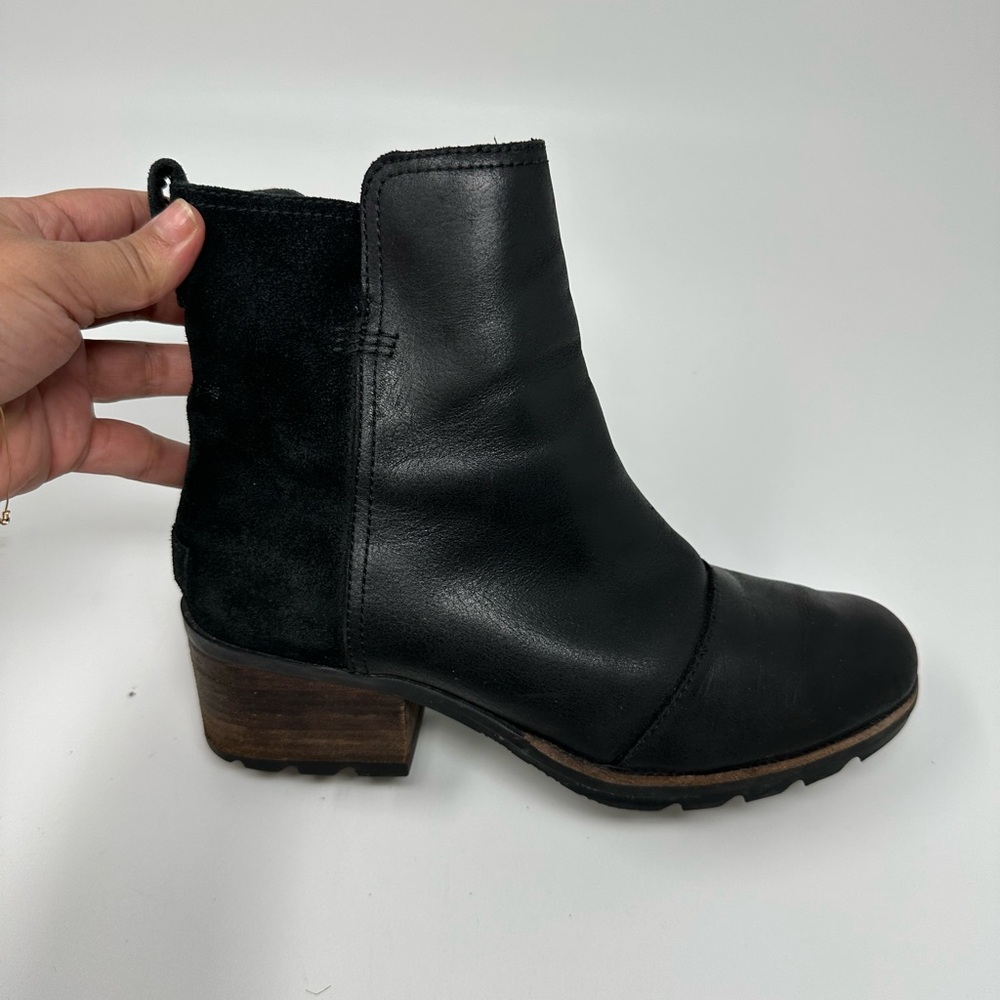 Sorel Cate Bootie Waterproof Black Leather Ankle Boots Lug Sole Sz 8 - Picture 11 of 16